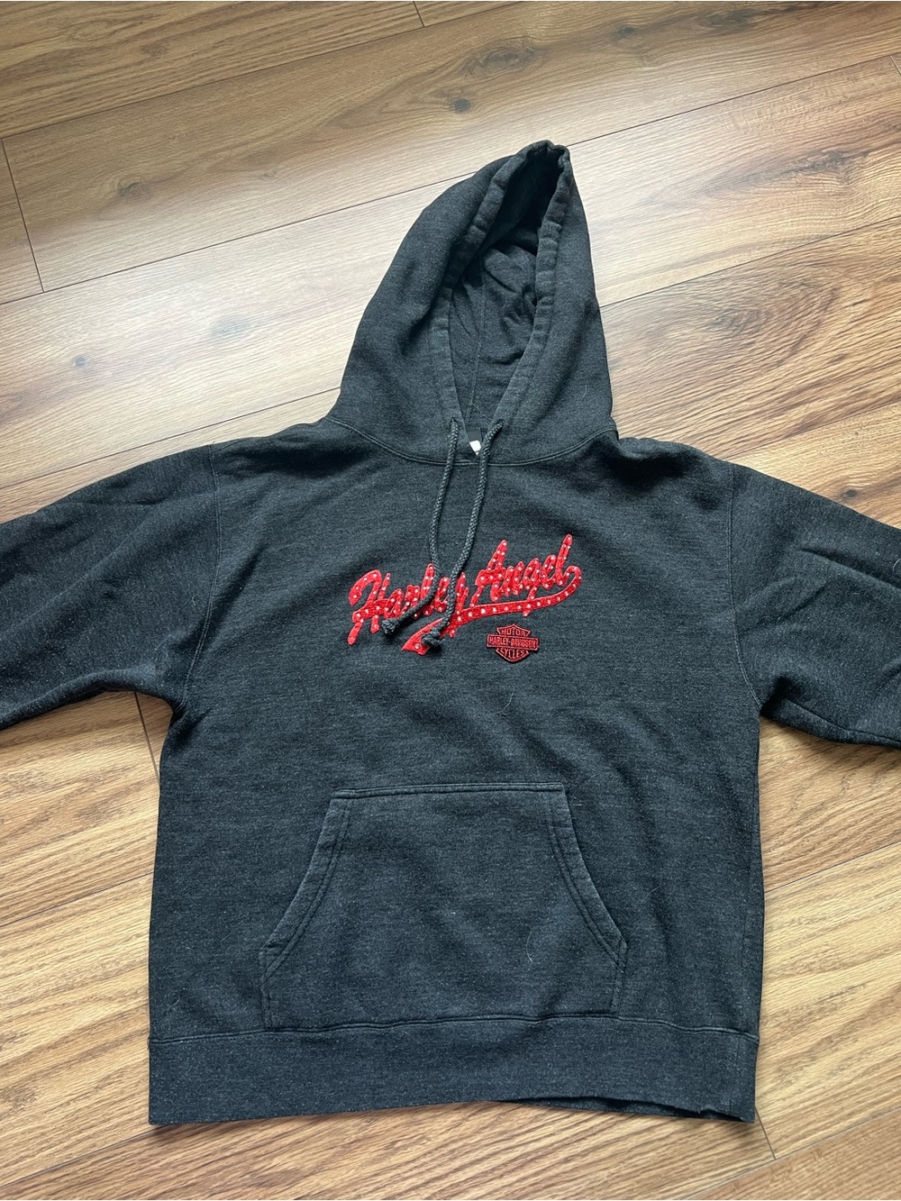 Harley Davidson XL Harley Angel Rhinestone Gray Hoodie Kutter Janesville WI